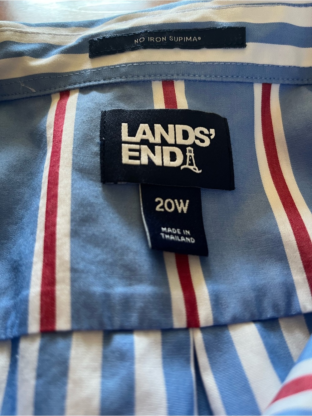 Lands' End Blue and White Multi-Stripe Button-Down Shirt with Red Accents - Picture 2 of 7